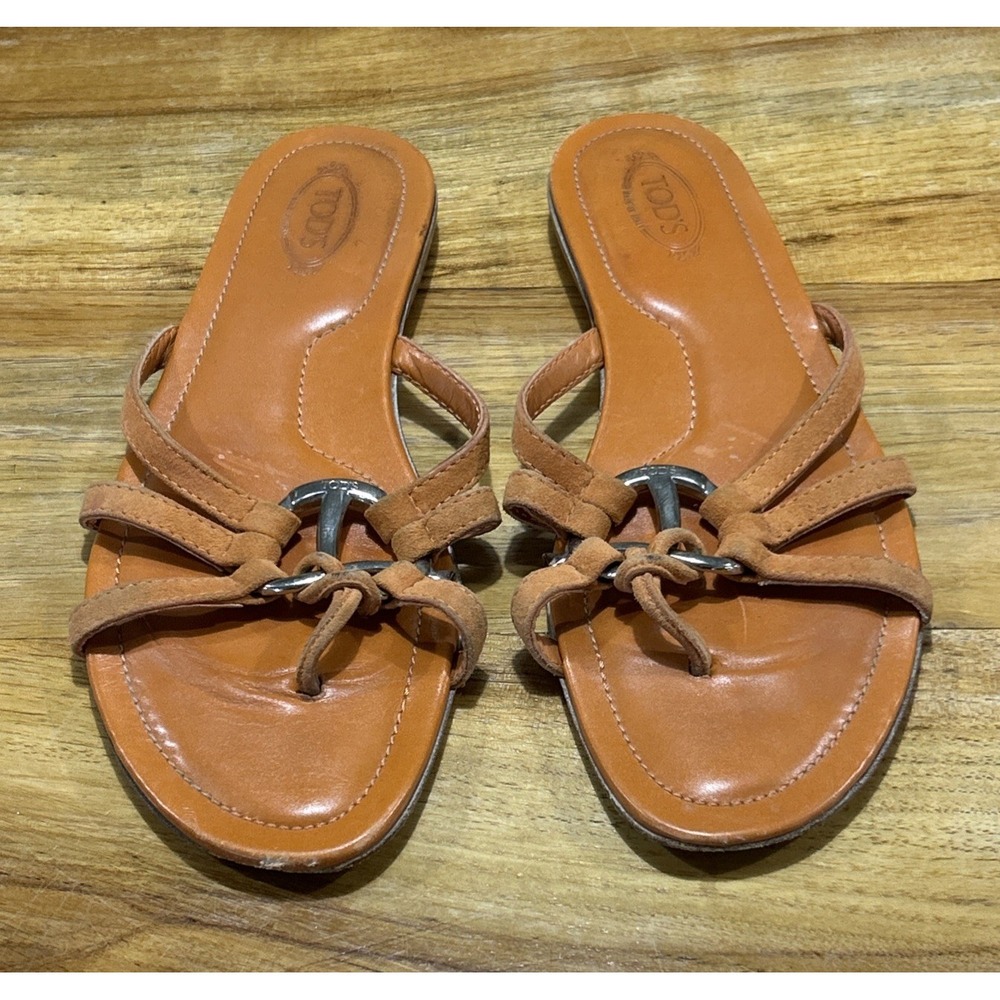 TOD's Orange Suede Sandals Slip On Made In Italy Women's US 9 EU
